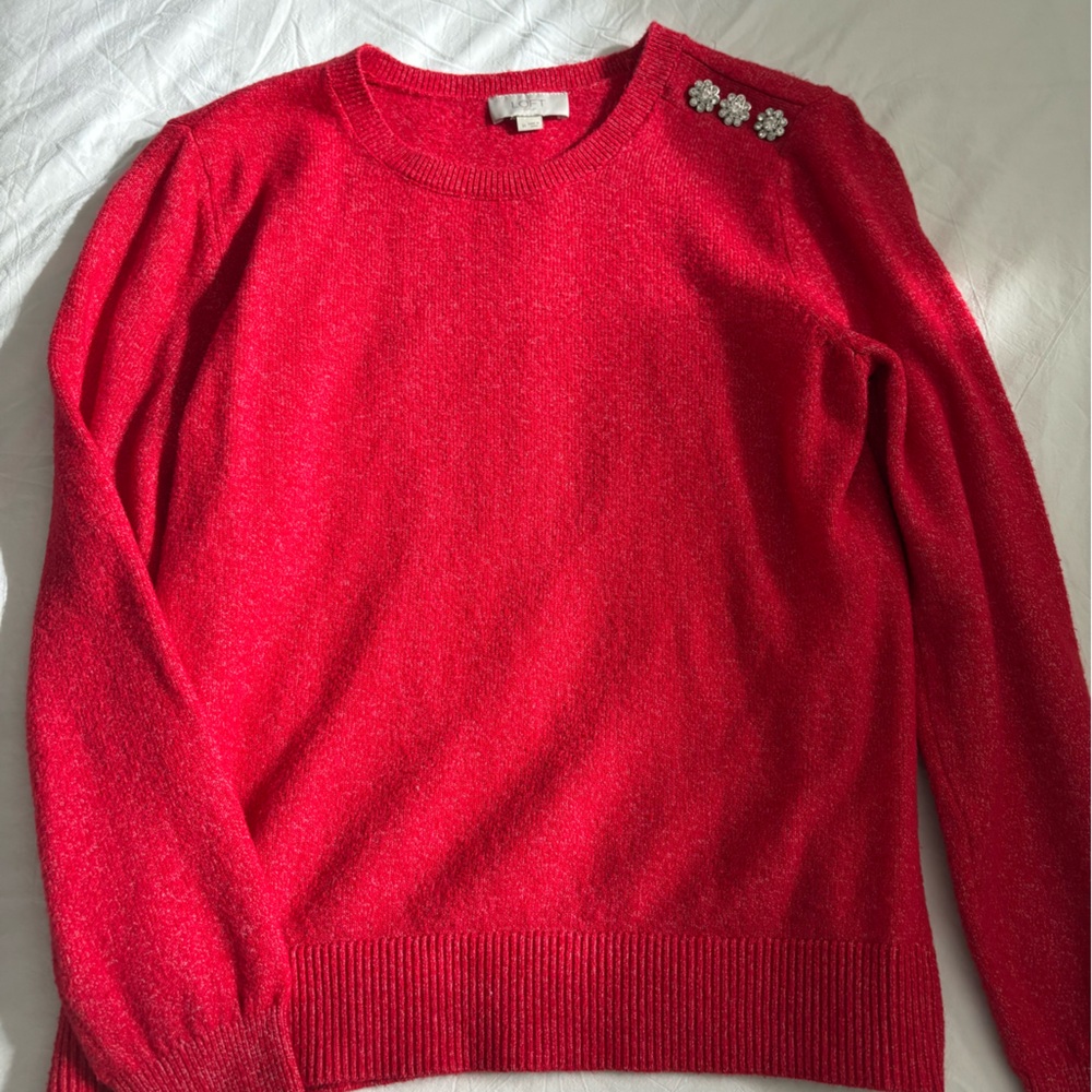 LOFT Vibrant Red Sweater with Decorative Accents